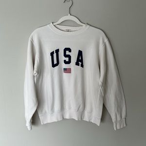 White Distressed USA Crewneck